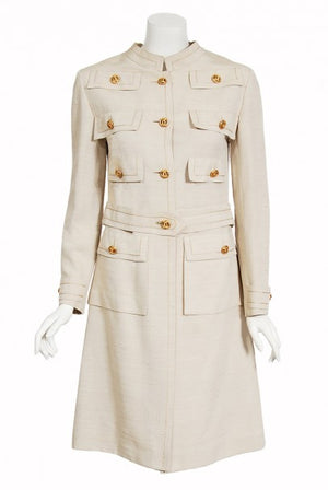 1969 Chanel Haute Couture Oatmeal Linen Documented Jacket Skirt Suit