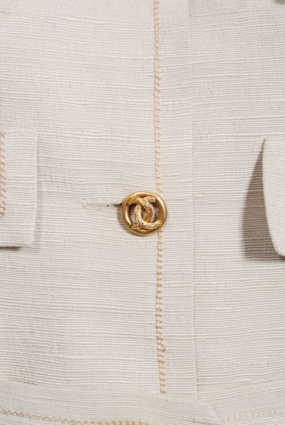 1969 Chanel Haute Couture Oatmeal Linen Documented Jacket Skirt Suit