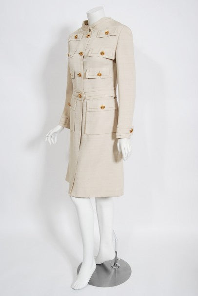 1969 Chanel Haute Couture Oatmeal Linen Documented Jacket Skirt Suit