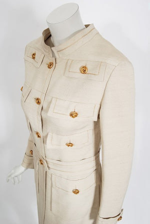 1969 Chanel Haute Couture Oatmeal Linen Documented Jacket Skirt Suit