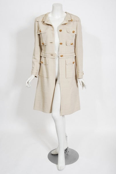 1969 Chanel Haute Couture Oatmeal Linen Documented Jacket Skirt Suit