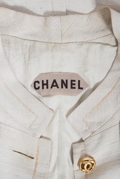 1969 Chanel Haute Couture Oatmeal Linen Documented Jacket Skirt Suit