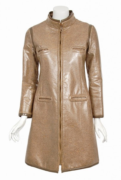 1968 Pierre Cardin Documented Vinyl Tweed Space-Age Mod Trench Jacket