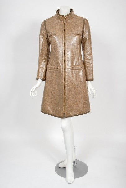 1968 Pierre Cardin Documented Vinyl Tweed Space-Age Mod Trench Jacket