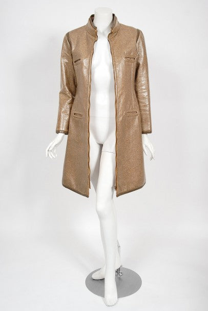 1968 Pierre Cardin Documented Vinyl Tweed Space-Age Mod Trench Jacket