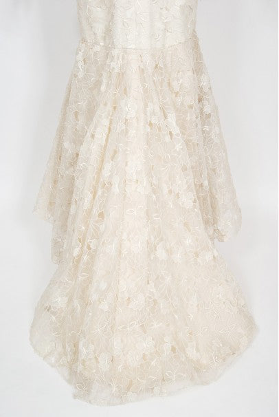 1990's Nolan Miller Couture Ivory Embroidered Silk Mermaid Gown