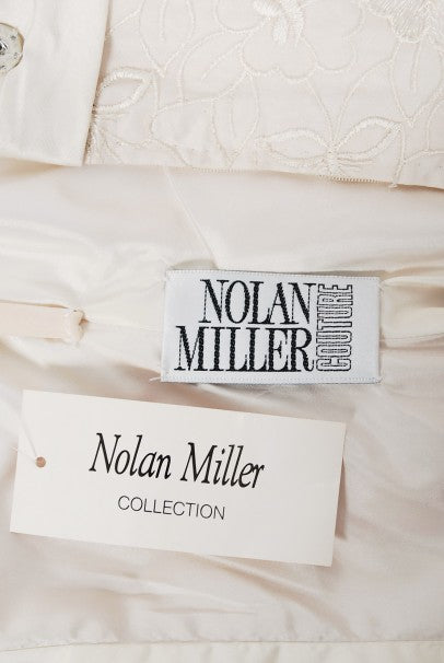 1990's Nolan Miller Couture Ivory Embroidered Silk Mermaid Gown