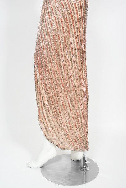 1970&#39;s Bob Mackie Couture Beaded Strapless Hourglass High-Slit Gown