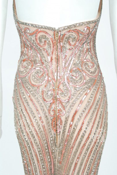 1970&#39;s Bob Mackie Couture Beaded Strapless Hourglass High-Slit Gown