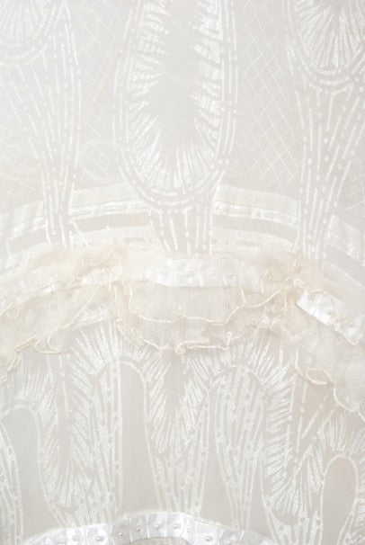 1973 Zandra Rhodes Couture Hand Painted Ivory Sheer Chiffon &amp; Tulle Gown