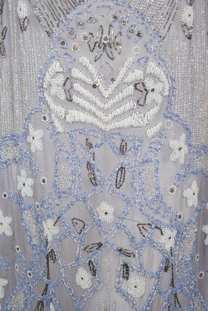 1920&#39;s Periwinkle Beaded Rhinestone Silk Chiffon Cut-Out Flapper Dress