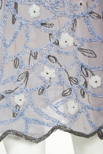 1920&#39;s Periwinkle Beaded Rhinestone Silk Chiffon Cut-Out Flapper Dress
