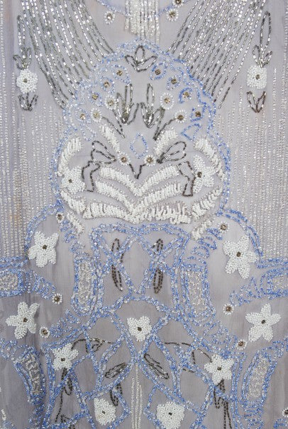 1920&#39;s Periwinkle Beaded Rhinestone Silk Chiffon Cut-Out Flapper Dress