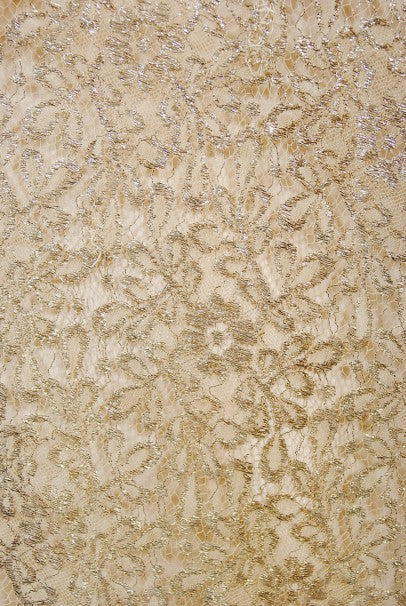 1930&#39;s Metallic Gold Lamé Lace Nude Illusion Bias-Cut Old Hollywood Gown