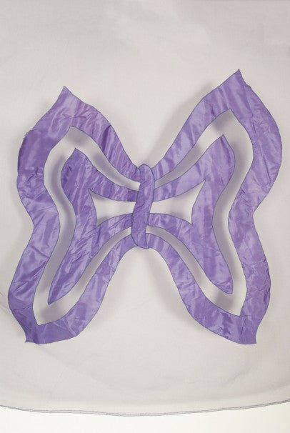 1930&#39;s Lilac Purple Sheer Net Tulle Silk Appliqué Bows Puff-Sleeve Gown