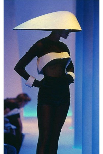 1996 Thierry Mugler Couture Black White Futuristic Strapless Mini Dress