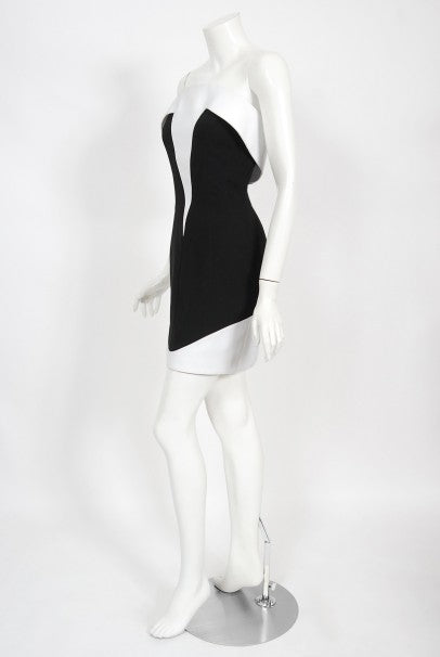 mugler dress black and white Mugler Printed Mesh Dress in Mugler Star Black & Ivory