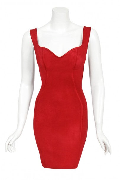 1991 Azzedine Alaia Documented Runway Red Bustier Bodycon Mini Dress