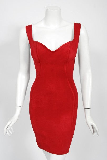1991 Azzedine Alaia Documented Runway Red Bustier Bodycon Mini Dress - Timeless Vixen 1991 Azzedine Alaia Documented Runway Red Bustier Bodycon Mini Dress - Timeless Vixen