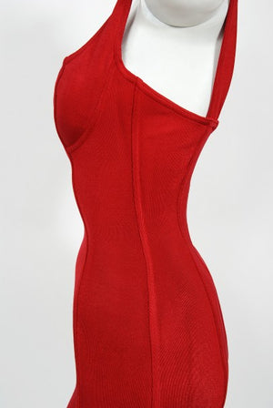 1991 Azzedine Alaia Documented Runway Red Bustier Bodycon Mini Dress
