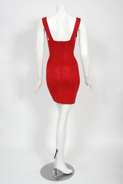 1991 Azzedine Alaia Documented Runway Red Bustier Bodycon Mini Dress - Timeless Vixen 1991 Azzedine Alaia Documented Runway Red Bustier Bodycon Mini Dress - Timeless Vixen