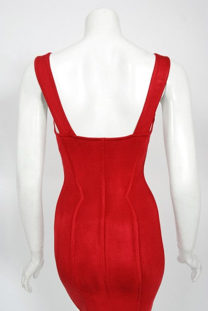 1991 Azzedine Alaia Documented Runway Red Bustier Bodycon Mini Dress 1991 Azzedine Alaia Documented Runway Red Bustier Bodycon Mini Dress