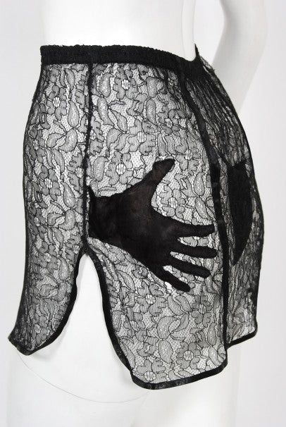 1940&#39;s Schiaparelli Inspired &#39;Hands On&#39; Silk Appliqué Lace Bra &amp; Tap Pants