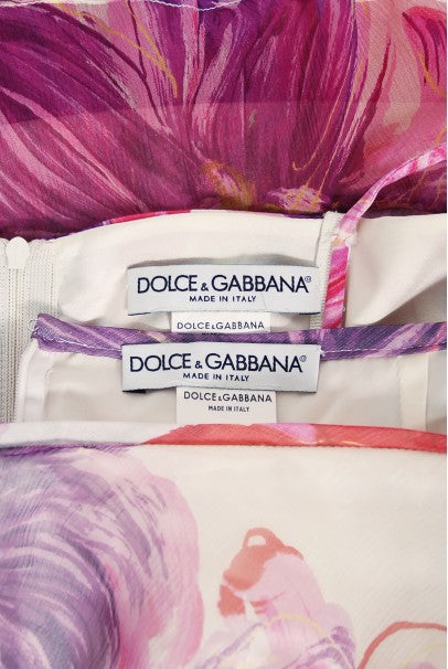2001 Dolce &amp; Gabbana Floral Stretch Silk Boned Bustier &amp; Ruffle Skirt