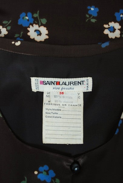 1974 Yves Saint Laurent Rive Gauche Brown Floral Print Satin 1974 Yves Saint Laurent Rive Gauche Brown Floral Print Satin