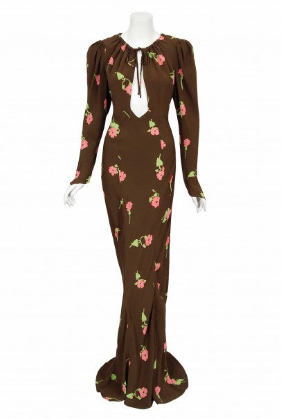 1972 Ossie Clark &#39;Busy Lizzie&#39; Celia Birtwell Floral Print Bias-Cut Gown