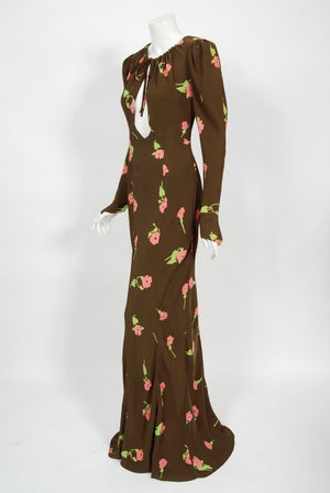 1972 Ossie Clark 'Busy Lizzie' Celia Birtwell Floral Print Bias-Cut Gown