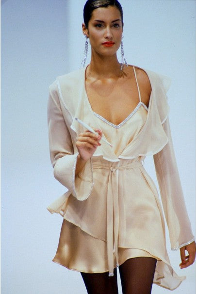 1995 Dolce & Gabbana Rhinestone Peach Silk Bias-Cut Slip