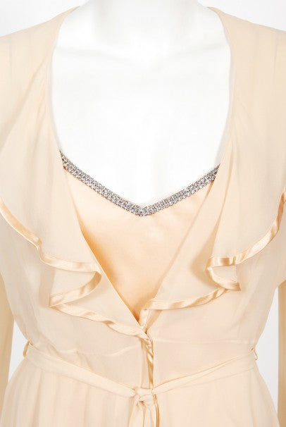 1995 Dolce &amp; Gabbana Rhinestone Peach Silk Bias-Cut Slip Dress w/ Jacket