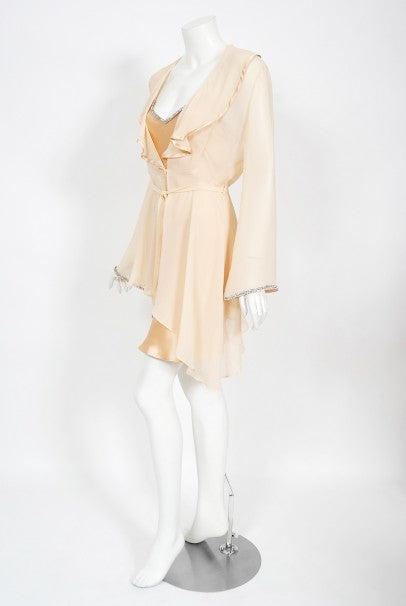 1995 Dolce &amp; Gabbana Rhinestone Peach Silk Bias-Cut Slip Dress w/ Jacket