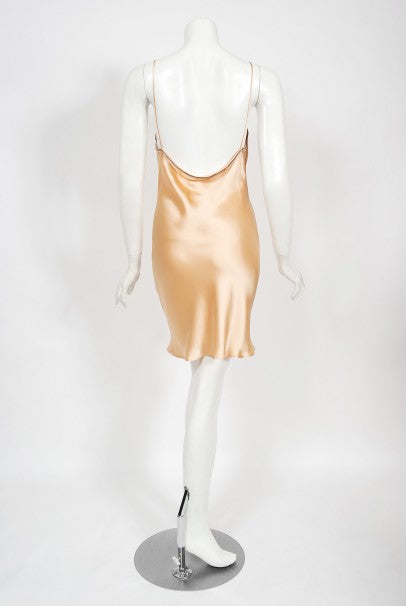 1995 Dolce &amp; Gabbana Rhinestone Peach Silk Bias-Cut Slip Dress w/ Jacket