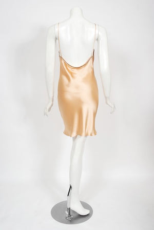 1995 Dolce & Gabbana Rhinestone Peach Silk Bias-Cut Slip Dress w/ Jacket