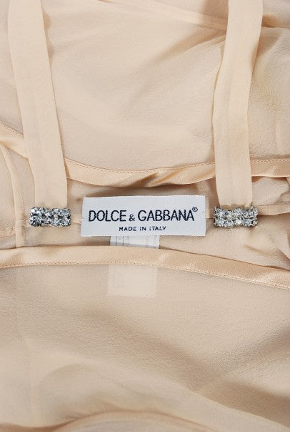 1995 Dolce &amp; Gabbana Rhinestone Peach Silk Bias-Cut Slip Dress w/ Jacket