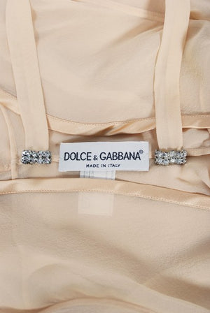 1995 Dolce & Gabbana Rhinestone Peach Silk Bias-Cut Slip Dress w/ Jacket