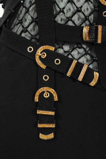 1992 Gianni Versace Couture Documented Black Bondage Silk Leather Gown