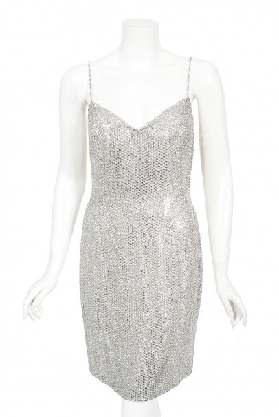 1990 Michael Kors Documented Madonna Beaded Rhinestone Mini Slip Dress