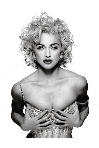 madonna faux wrap mini dress Madonna's Blue Mini Dress & Metallic Boots In Paris Slammed As