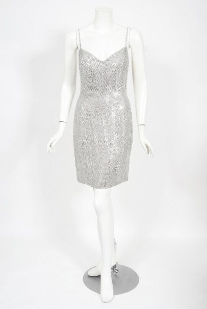 1990 Michael Kors Documented Madonna Beaded Rhinestone Mini Slip Dress