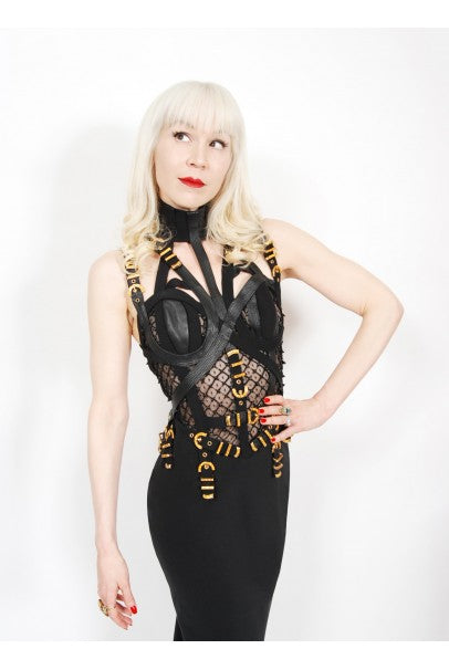 1992 Gianni Versace Couture Documented Black Bondage Silk Leather Gown - Timeless Vixen 1992 Gianni Versace Couture Documented Black Bondage Silk Leather Gown - Timeless Vixen