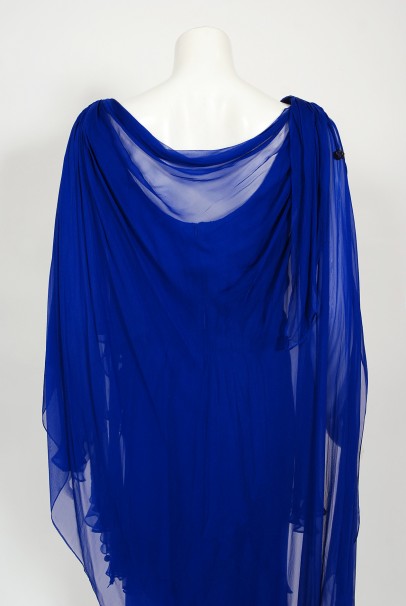 1967 Givenchy Haute Couture Cobalt Blue Draped Silk Chiffon Caftan Gown