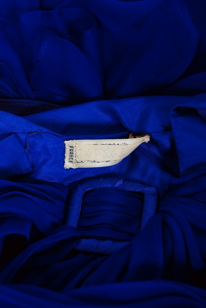 1967 Givenchy Haute Couture Cobalt Blue Draped Silk Chiffon Caftan Gown