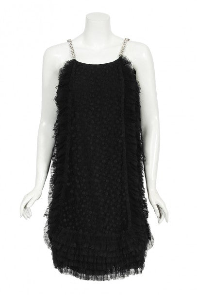 1967 Galanos Couture Documented Black Polka-Dot Lace Cocktail Dress