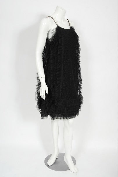 1967 Galanos Couture Documented Black Polka-Dot Lace Cocktail Dress