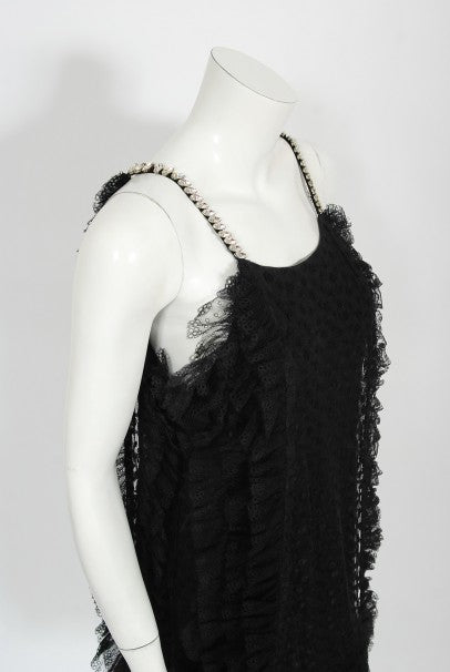 1967 Galanos Couture Documented Black Polka-Dot Lace Cocktail Dress
