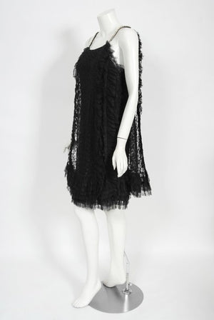 1967 Galanos Couture Documented Black Polka-Dot Lace Cocktail Dress