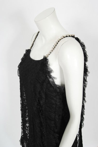 1967 Galanos Couture Documented Black Polka-Dot Lace Cocktail Dress